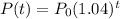 P(t) = P_{0}(1.04)^{t}