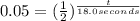 0.05=(\frac{1}{2})^{\frac{t}{18.0seconds}}