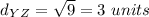 d_Y_Z=\sqrt{9}=3\ units