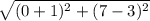 \sqrt{(0+1)^2+(7-3)^2}