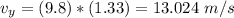 v_y=(9.8)*(1.33)=13.024\ m/s