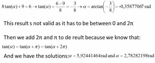 Find all solutions to the equation with 0≤α≤2π. give an exact answer if possible, otherwise give val