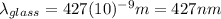 \lambda_{glass}=427(10)^{-9}m=427nm