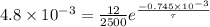 4.8\times 10^{-3}=\frac{12}{2500}e^\frac{-0.745\times 10^{-3}}{\tau }
