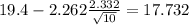 19.4-2.262\frac{2.332}{\sqrt{10}}=17.732