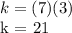 k = (7) (3)&#10;&#10;k = 21