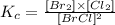 K_c=\frac{[Br_2]\times [Cl_2]}{[BrCl]^2}
