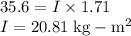 35.6 = I \times 1.71\\I = 20.81 \;\rm kg-m^{2}