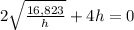 2\sqrt{\frac{16,823}{h}}+4h=0