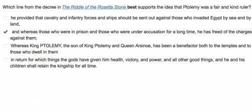 Which line from the decree in the riddle of the rosetta stone best supports the idea that ptolemy wa