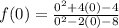 f(0)=\frac{0^2+4(0)-4}{0^2-2(0)-8}