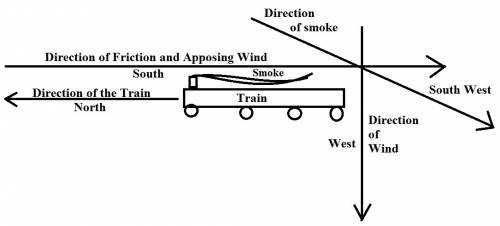 An electric train is moving north at 100mph and a wind is blowing to the west at 10mph. which way do