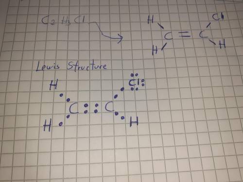 Draw a lewis structure for c2h3cl. show all unshared electron pairs. none of the atoms bears a forma