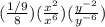 ( \frac{1/9}{8} )( \frac{x^{2}}{x^{6}})( \frac{y^{-2}}{y^{-6}} )