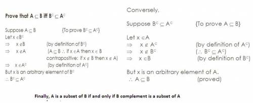 Prove that a is a subset of b if and only if b complement is a subset of a complement.