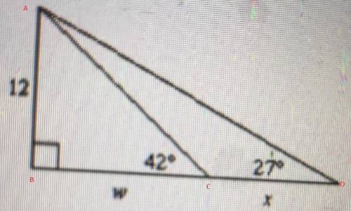 What are the values of w and x in the triangle below?  round the answers to the nearest tenth. w = 1