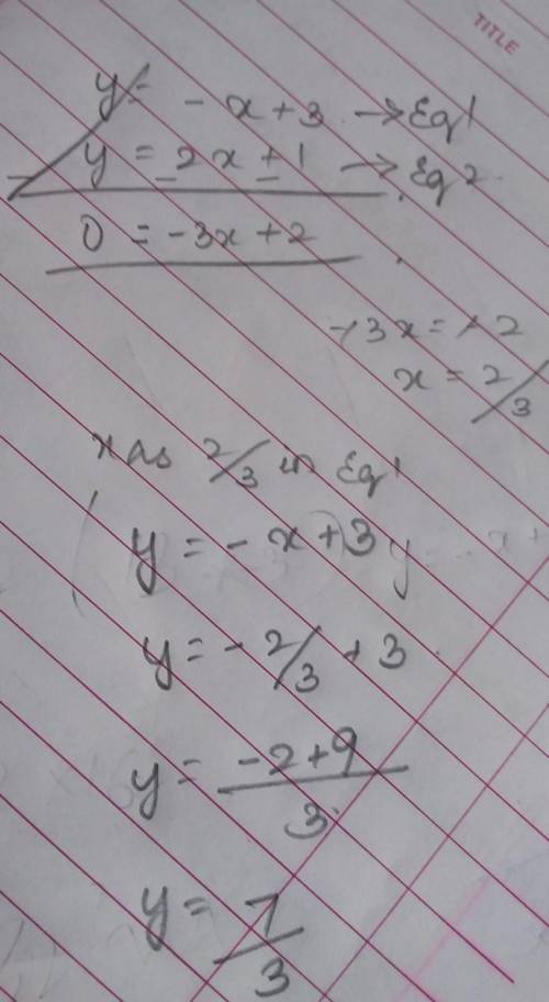 5. approximate the solution to this system of equations. y=-x+3 y = 2x+1  with all !