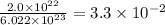 \frac{2.0\times 10^{22}}{6.022\times 10^{23}}=3.3\times 10^{-2}
