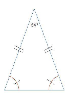 The vertex angle of an isosceles triangle measures 64 degrees. what is the measure of its base angle