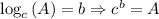 \log_c\left(A\right)=b \Rightarrow c^b=A