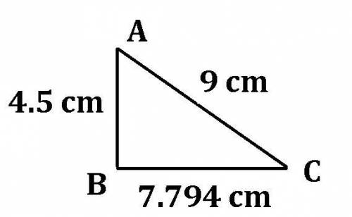 Given a right ? abc, where ab = 4.5 cm, bc = 7.794 cm, and ac = 9 cm, sketch the triangle below, and