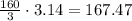 \frac{160}{3} \cdot 3.14=167.47