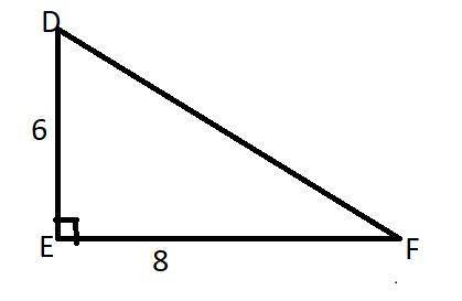 Triangle def is a right triangle. if fe= 8 and de= 6, find df. right triangle is at e