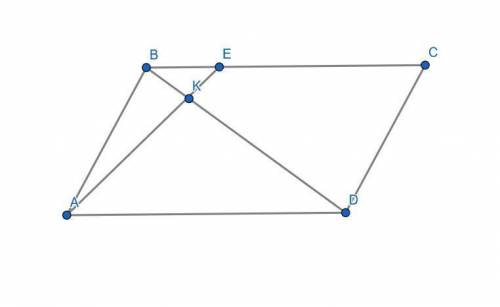 In parallelogram abcd point k belongs to diagonal  bd and divides  bd so that bk: dk=1: 4. if ray  a