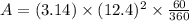 A=(3.14)\times (12.4)^2\times \frac{60}{360}