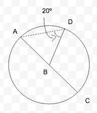 Point b is the center of a circle, and ac is a diameter of the circle. point d is a point on the cir