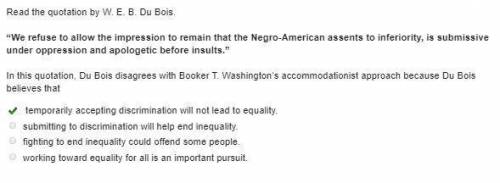 In this quotation, du bois disagrees with booker t. washington’s accommodationist approach because d