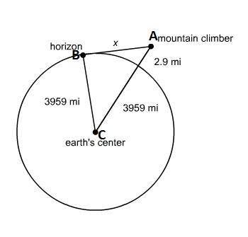 Amountain climber is at an altitude of 2.9 mi above the earth’s surface. from the climber’s viewpoin