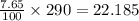 \frac{7.65}{100}  \times 290 = 22.185