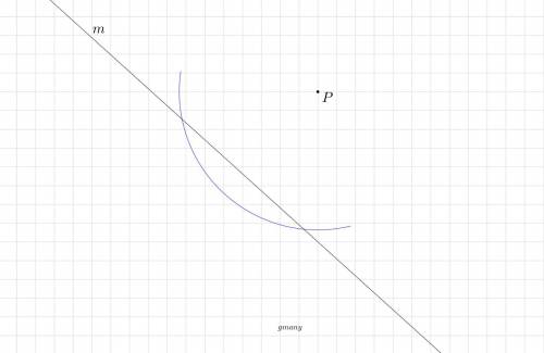 What is the first step in the construction of a perpendicular line from point p to line m