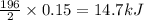 \frac{196}{2}\times 0.15=14.7kJ