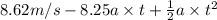 8.62 m/s - 8.25a \times t + \frac{1}{2}a \times t^{2}