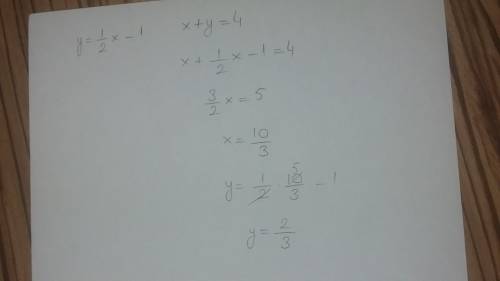 Find the solution set of the system of equations below y=1/2x-1 and x+y=4