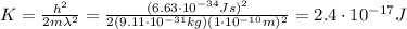 K=\frac{h^2}{2m\lambda^2}=\frac{(6.63\cdot 10^{-34}Js)^2}{2(9.11\cdot 10^{-31} kg)(1\cdot 10^{-10} m)^2}=2.4\cdot 10^{-17} J
