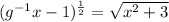 (g^{-1}x -1)^{\frac{1}{2} } = \sqrt{x^{2} +3}