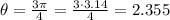 \theta = \frac{3 \pi}{4} = \frac{3 \cdot 3.14}{4}=2.355