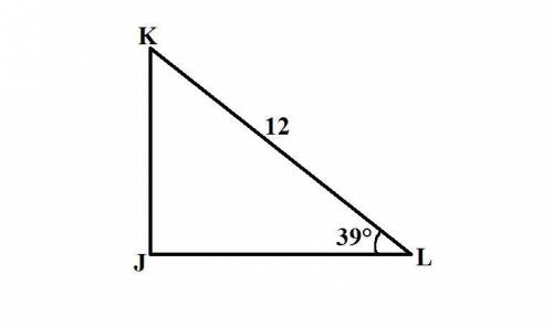The angle of elevation from l to k measures 39°. if kl = 12, find jl. round your answer to the neare