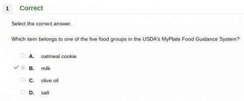 Which item belongs to one of the five food groups in the usda's myplate food guidance system?  oatme