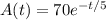 A(t)=70e^{-t/5}