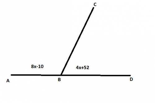 M∠cbd=4x+52∘ m∠abc=8x−10∘\qquad m \angle abc = 8x - 10^\circm∠abc=8x−10∘ find m∠cbdm\angle cbdm∠cbd: