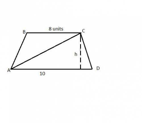 Given:  abcd is a trapezoid, ad = 10, bc = 8, area of ∆acd = 30. find:  area of abcd