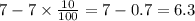 7-7\times \frac{10}{100}=7-0.7=6.3