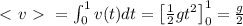 \ \textless \ v\ \textgreater \ =\int_0^1v(t)dt=\left[\frac12gt^2\right]_0^1=\frac g2