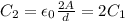 C_2=\epsilon_0 \frac{2A}{d} = 2C_1