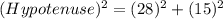 (Hypotenuse)^2=(28)^2+(15)^2