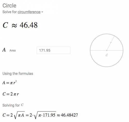 If the area of a circle is 171.95 then what is the circumference